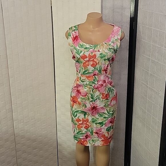 BRAND NEW JONES NEW YORK FLORAL TROPICAL SLEEVELESS ROUNDNECK LINE DRESS - Picture 10 of 14